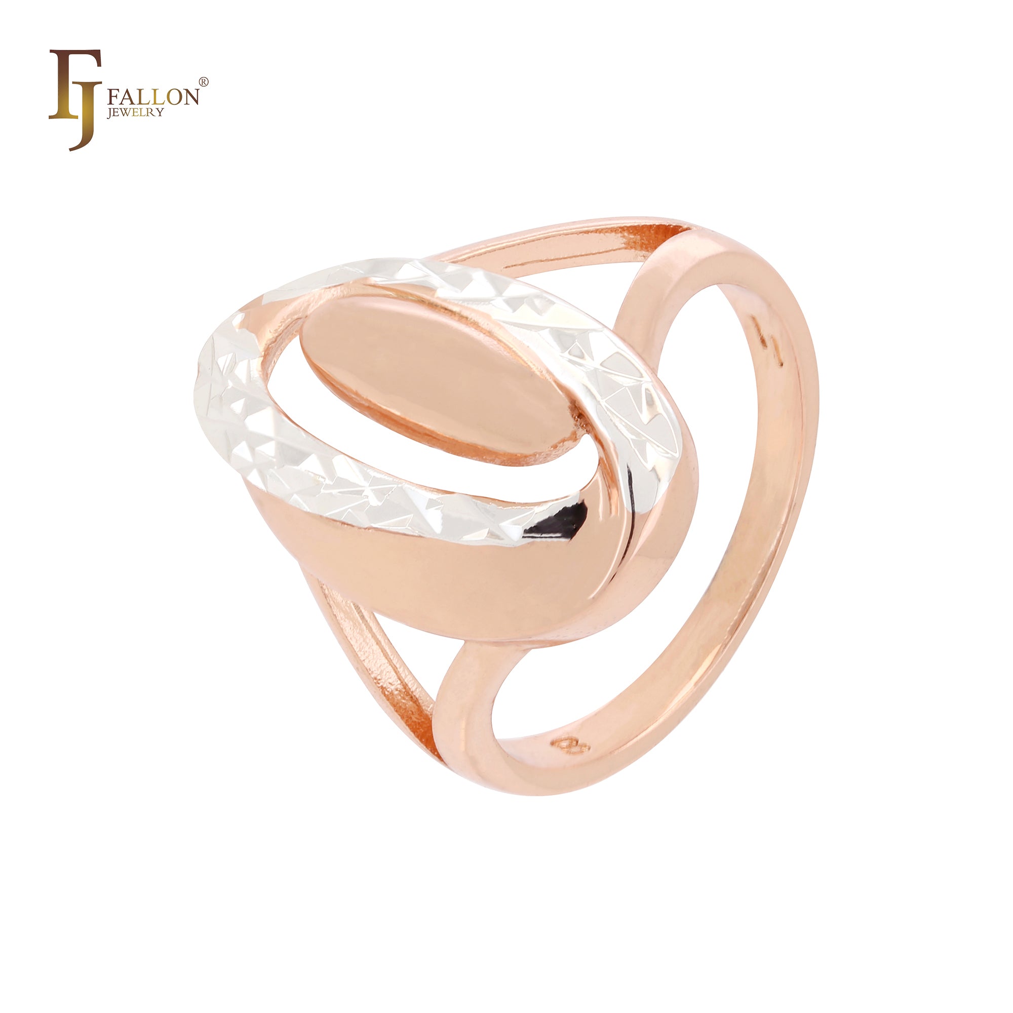 Double Oval crossing Rounded geometric Rose Gold two tone Fashion Rings