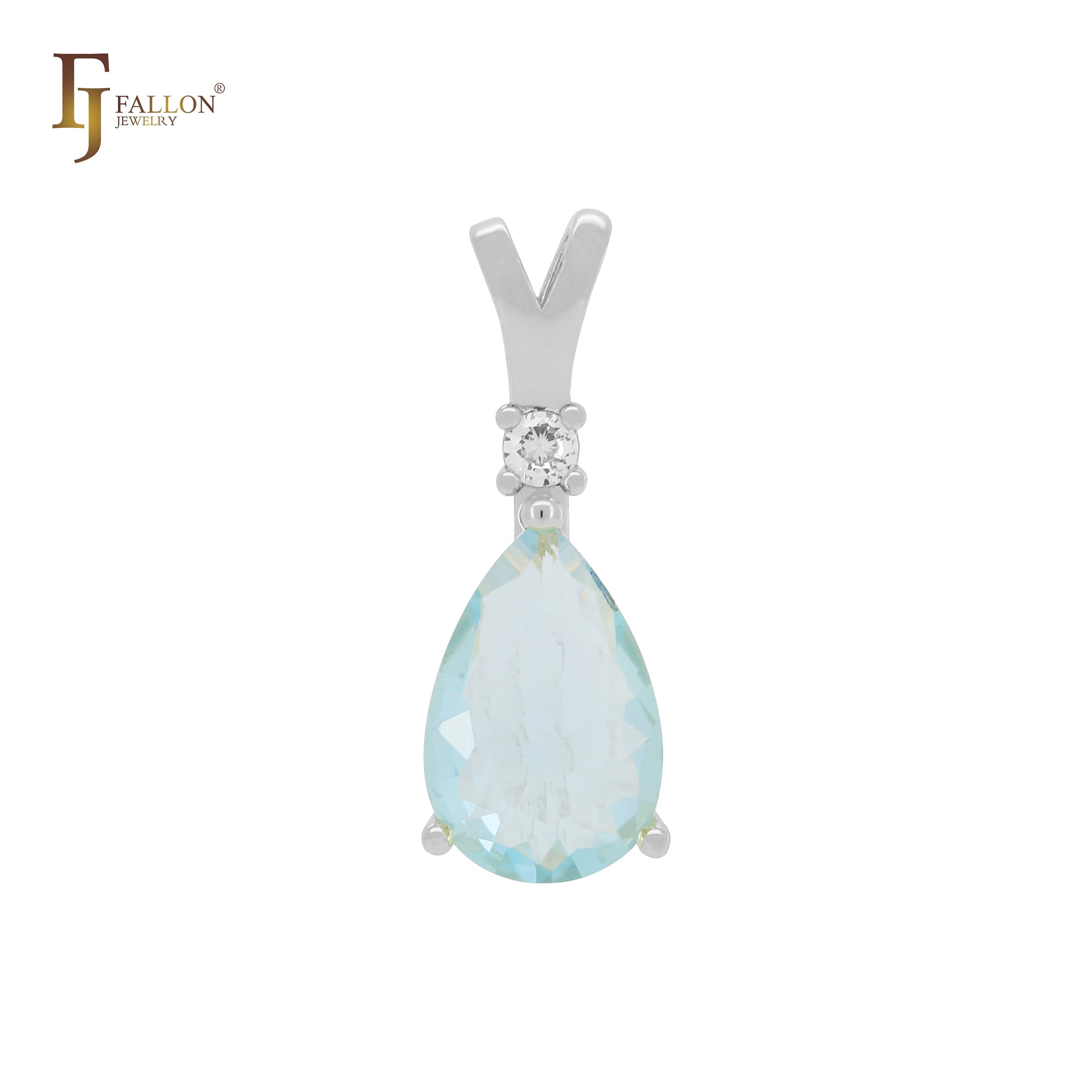 Lake Blue Pear shape CZ 14K Gold, Rose Gold, White Gold Solitaire Pendant