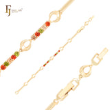 Crescent cluster colorful CZs 14K Gold Bracelets