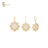 Octagon double layers snowflake filigree 14K Gold Jewelry Set with Pendant