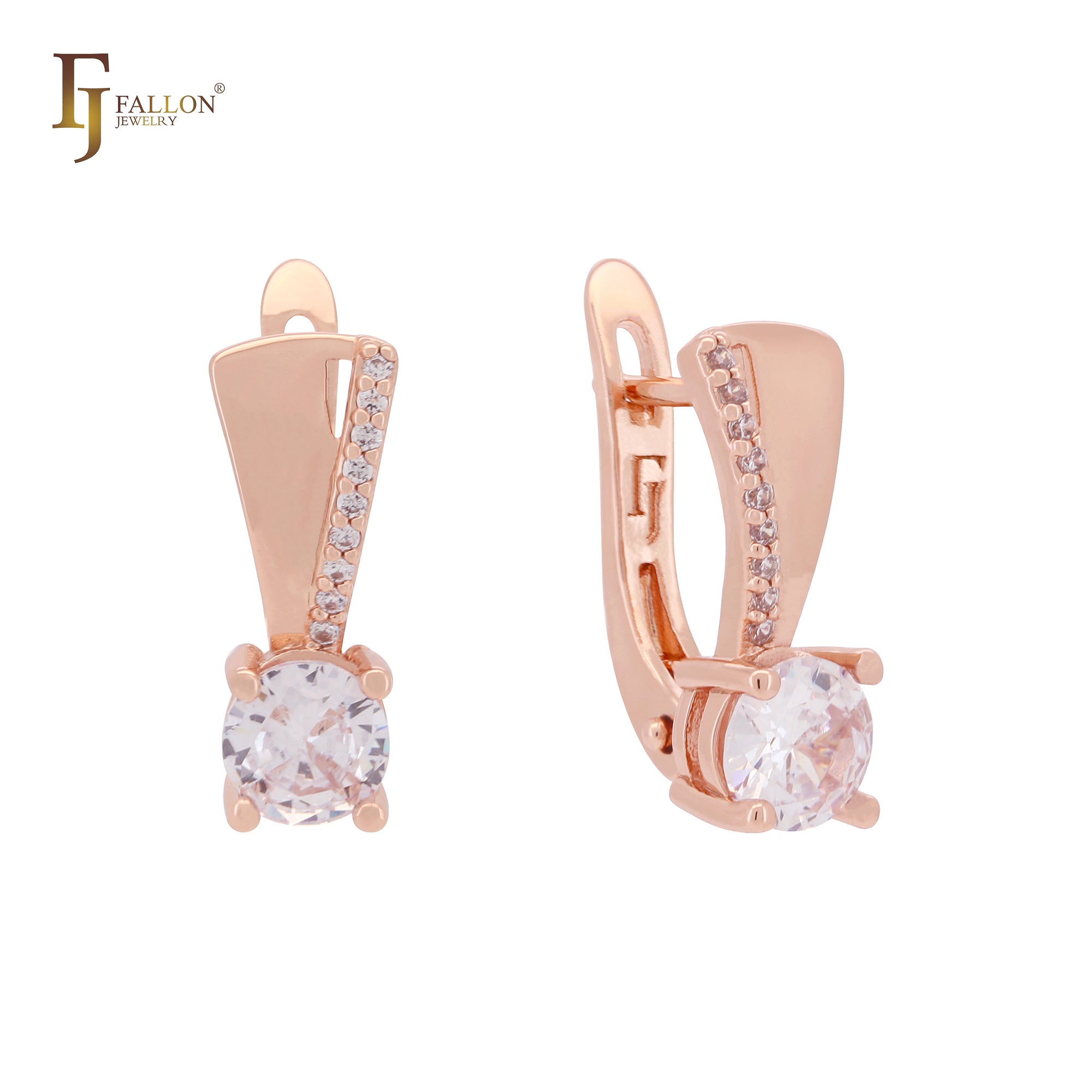 Solitaire and paved white CZs Rose Gold Clip-On Earrings