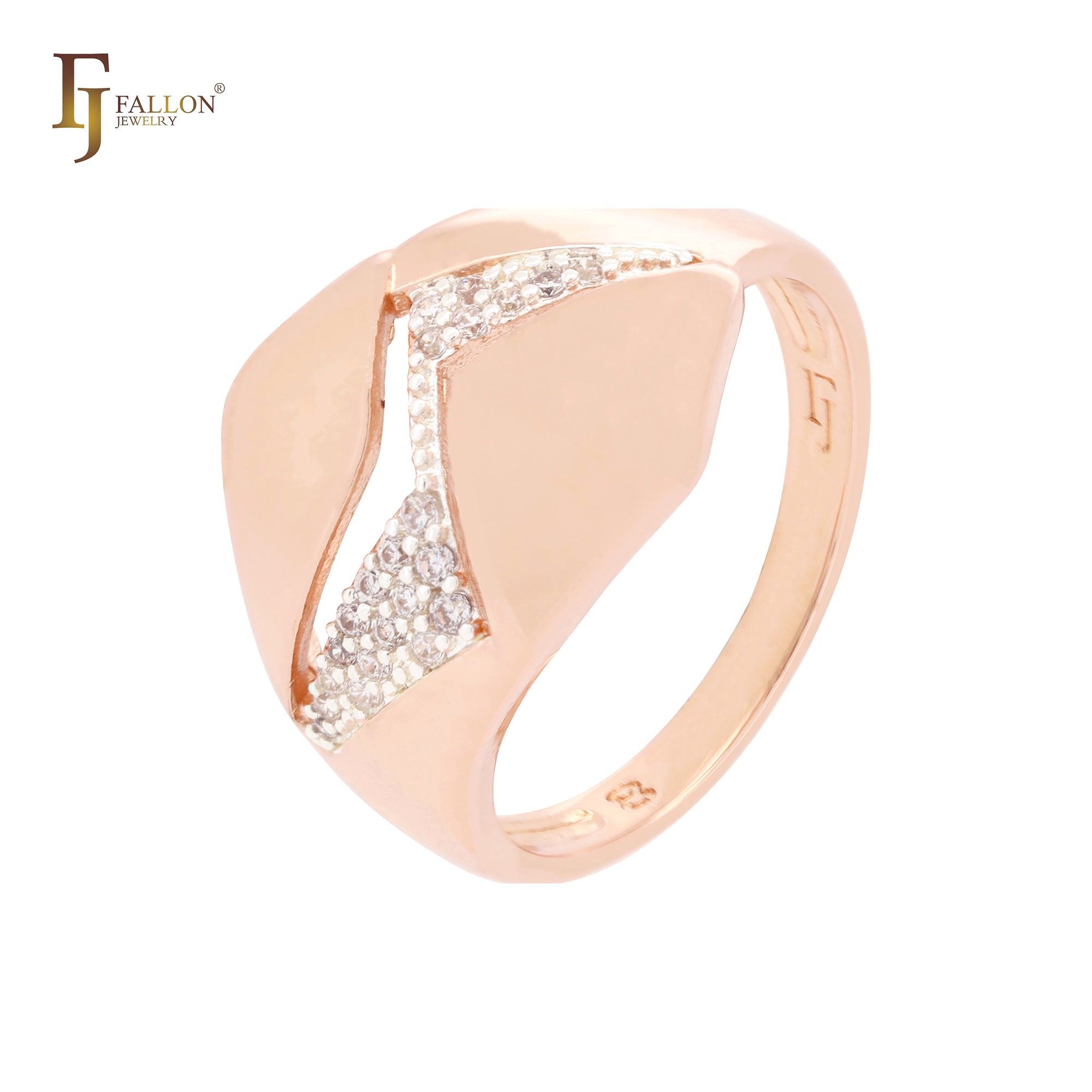 Lightning sign of geometric hexagon white CZs Rose Gold two tone Fashion Rings