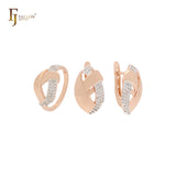 Overlapping Ribbons of white CZs Rose Gold two tone Jewelry Set with Rings