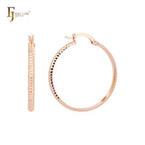 Rounded Rope Textured 14K Gold, Rose Gold, White Gold hoop earrings