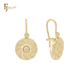 Rounded spining top disc shaped 14K Gold, Rose Gold wire hook Earrings