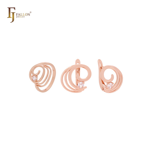 Whirling waves with white CZs elegant Rose Gold Jewelry Set with Rings