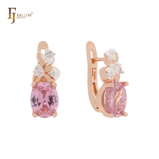 Flora oval cut pink cz solitaire Rose Gold two tone Clip-On Earrings