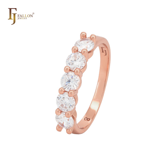 Triple cluster white rounded CZs Rose Gold Fashion Rings