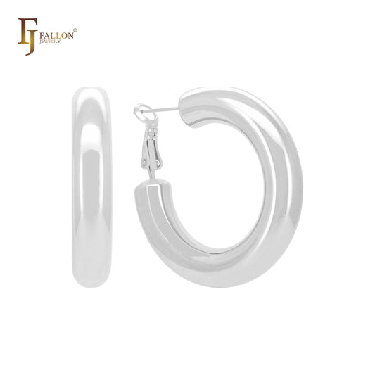 Chunky Glossy rounded tube 7.2mm wide 14K Gold, Rose Gold, White Gold Hoop Earrings