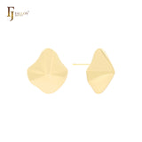 Glossy hankerchief shaped 14K Gold, Rose Gold, White Gold Stud Earrings