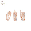 Leaves and branches paved white czs Rose Gold two tone Jewelry Set with Rings