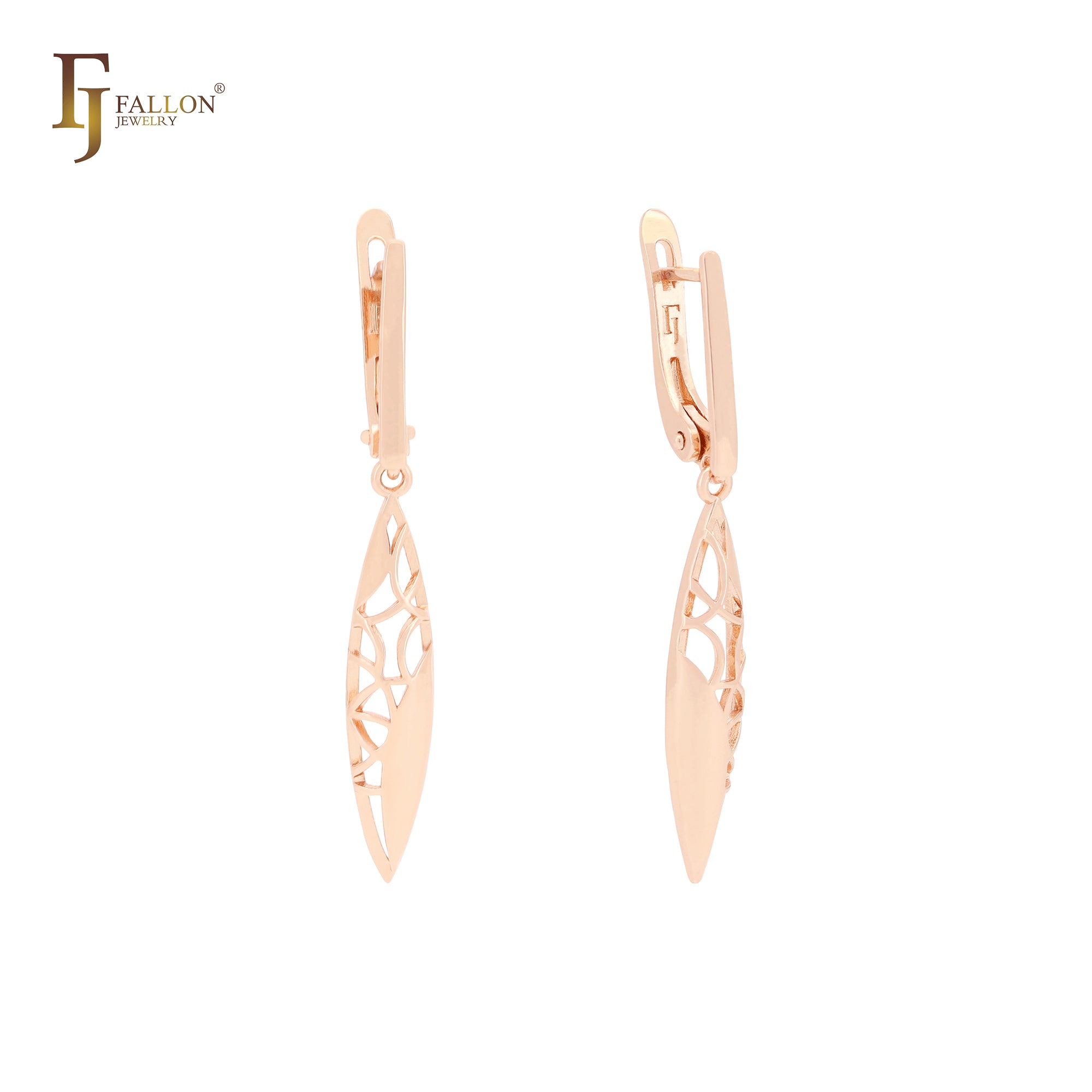 Marquise filigree drop Rose Gold Clip-On Earrings