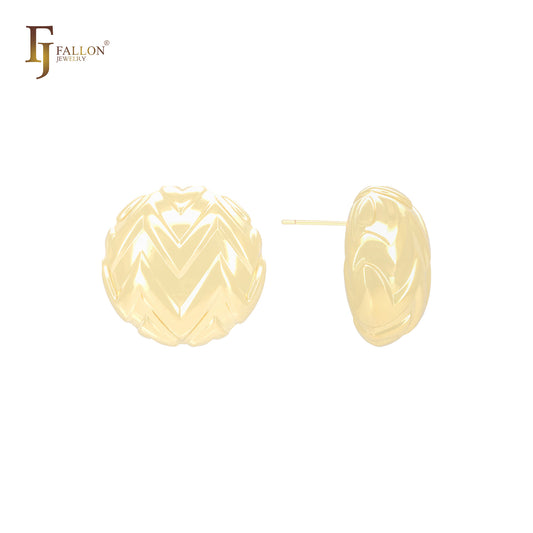 Chevron crossing wavy dot shaped 14K Gold, Rose Gold, White Gold Stud Earrings