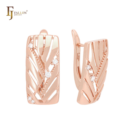 Window of filigree white CZs Rose Gold Clip-On Earrings