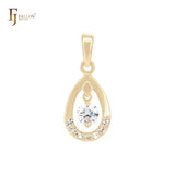 Teardrop of white CZs cluster 14K Gold Pendant