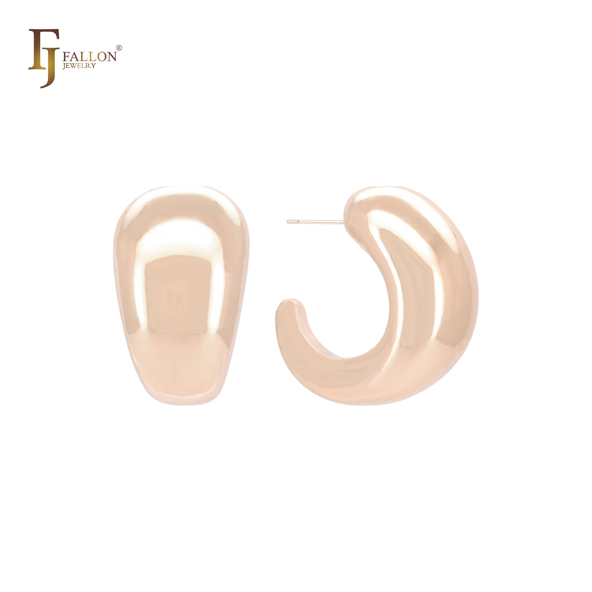 Curved glossy rounded teeth 14K Gold, Rose Gold, White Gold Stud Earrings