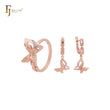 Luxurious double butterflies Rose Gold two tone Jewelry Set with Rings