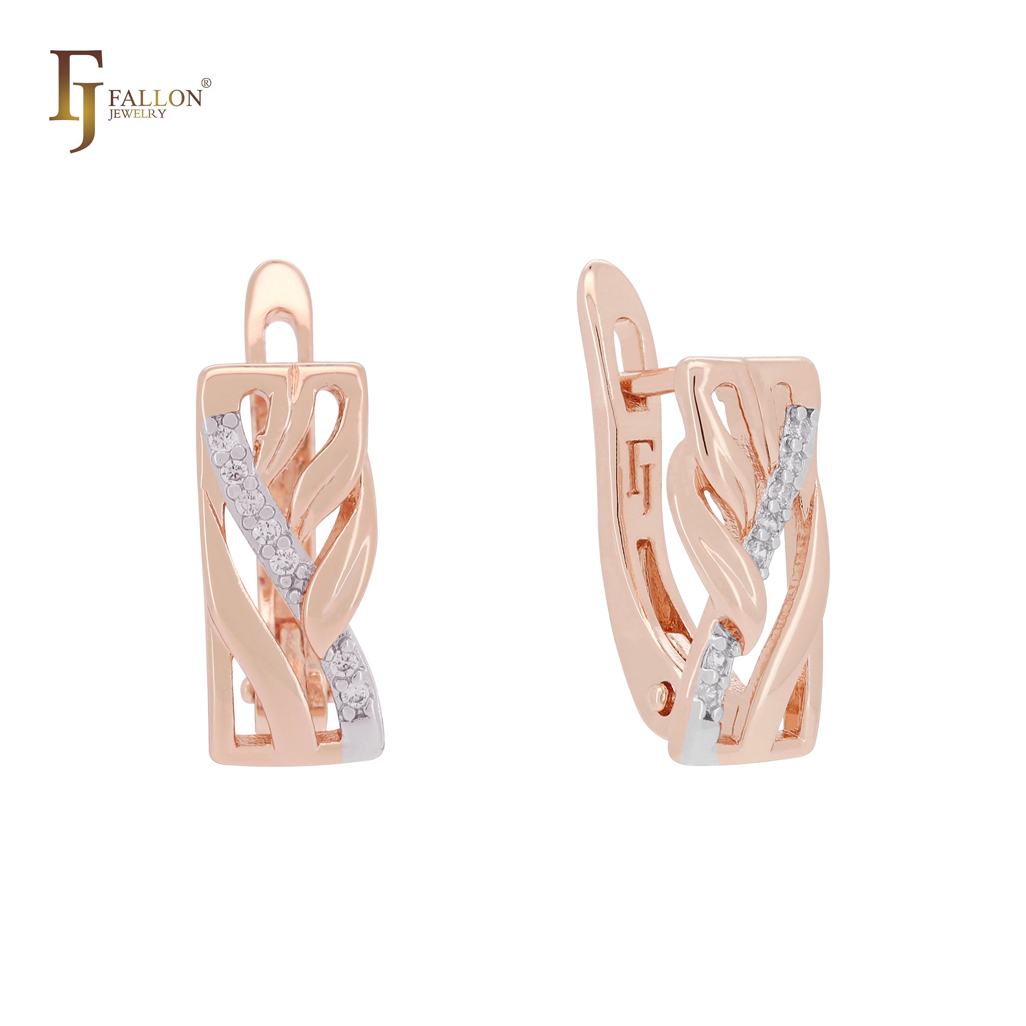 Window of leaves and branches white CZs 14K Gold, Rose Gold Clip-On Earrings