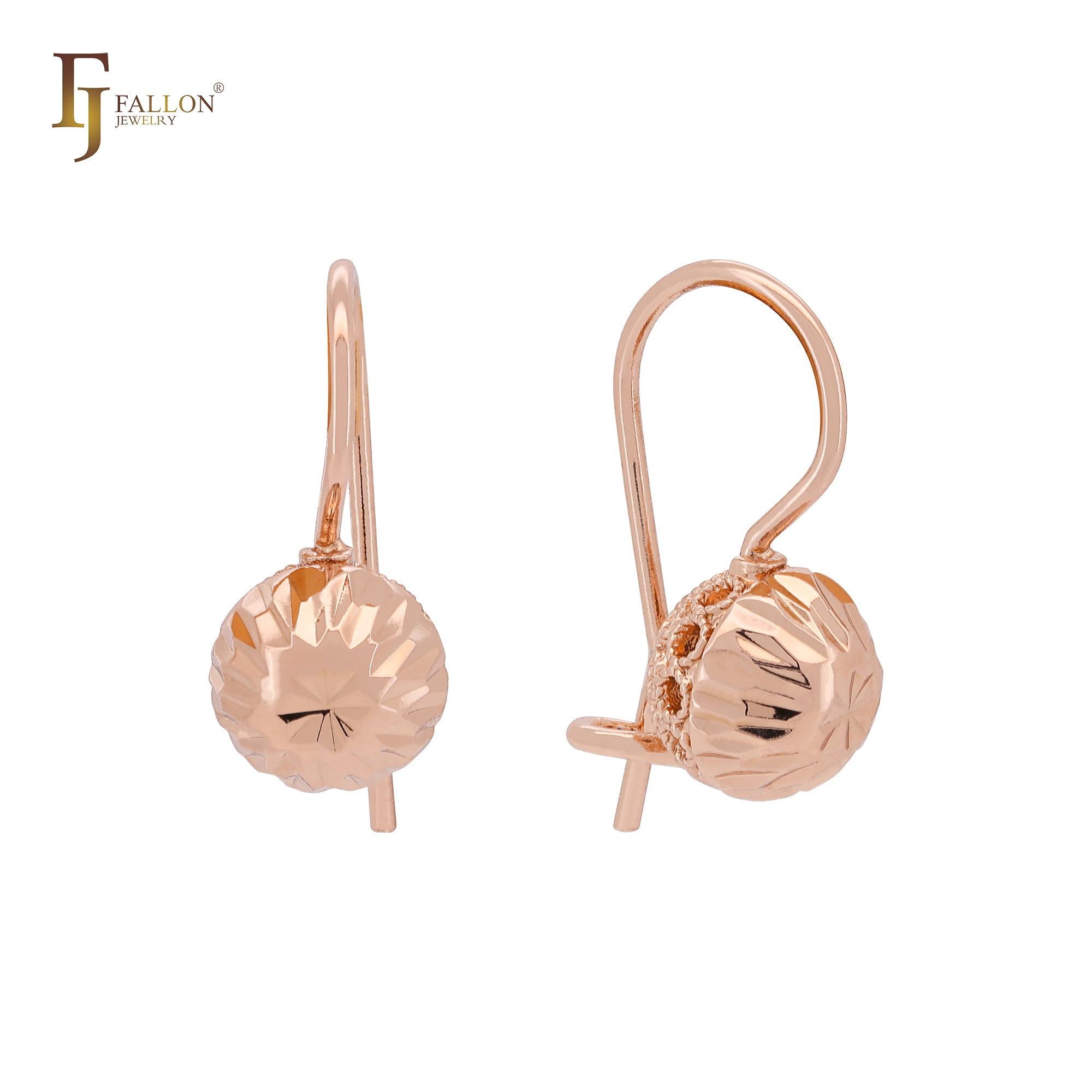 Rhombus textured Lantern Wire Hook Rose Gold Earrings