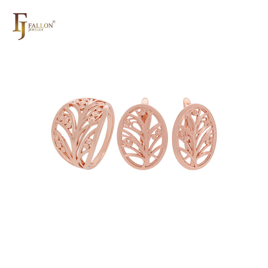 Filigree tree of life Rose Gold Jewelry Set with Rings