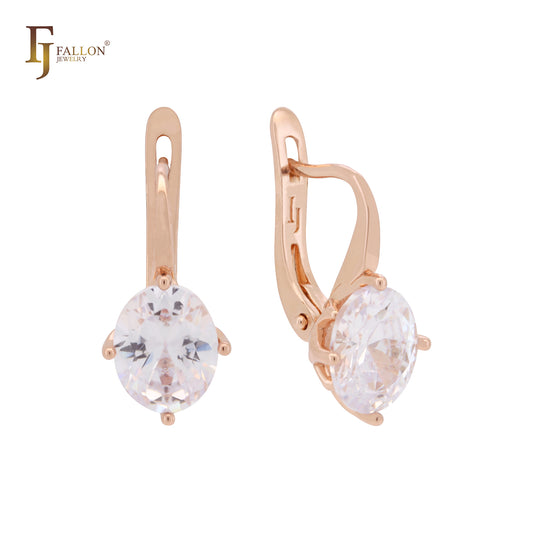 Big Solitaire Oval cut white CZ Rose Gold Clip-On Earrings