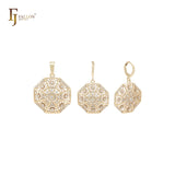 Kleidoscope white CZs octagon snow flake 14K Gold Jewelry Set with Pendant