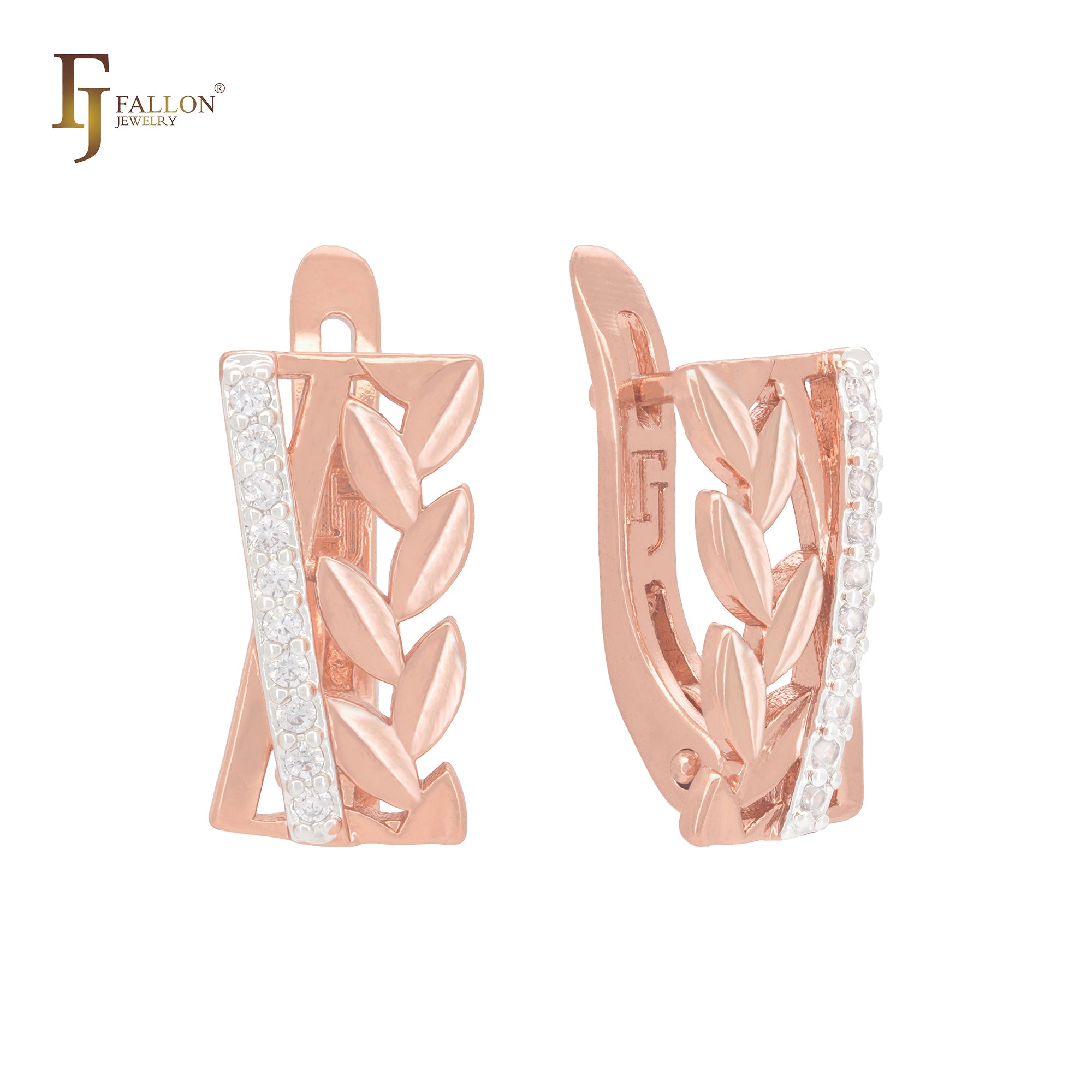 Thousand leaves and white cz band Rose Gold Clip-On Earrings