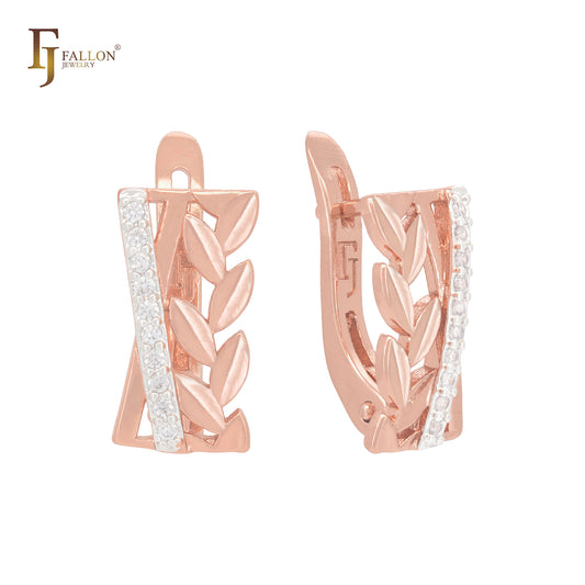 Thousand leaves and white cz band Rose Gold Clip-On Earrings