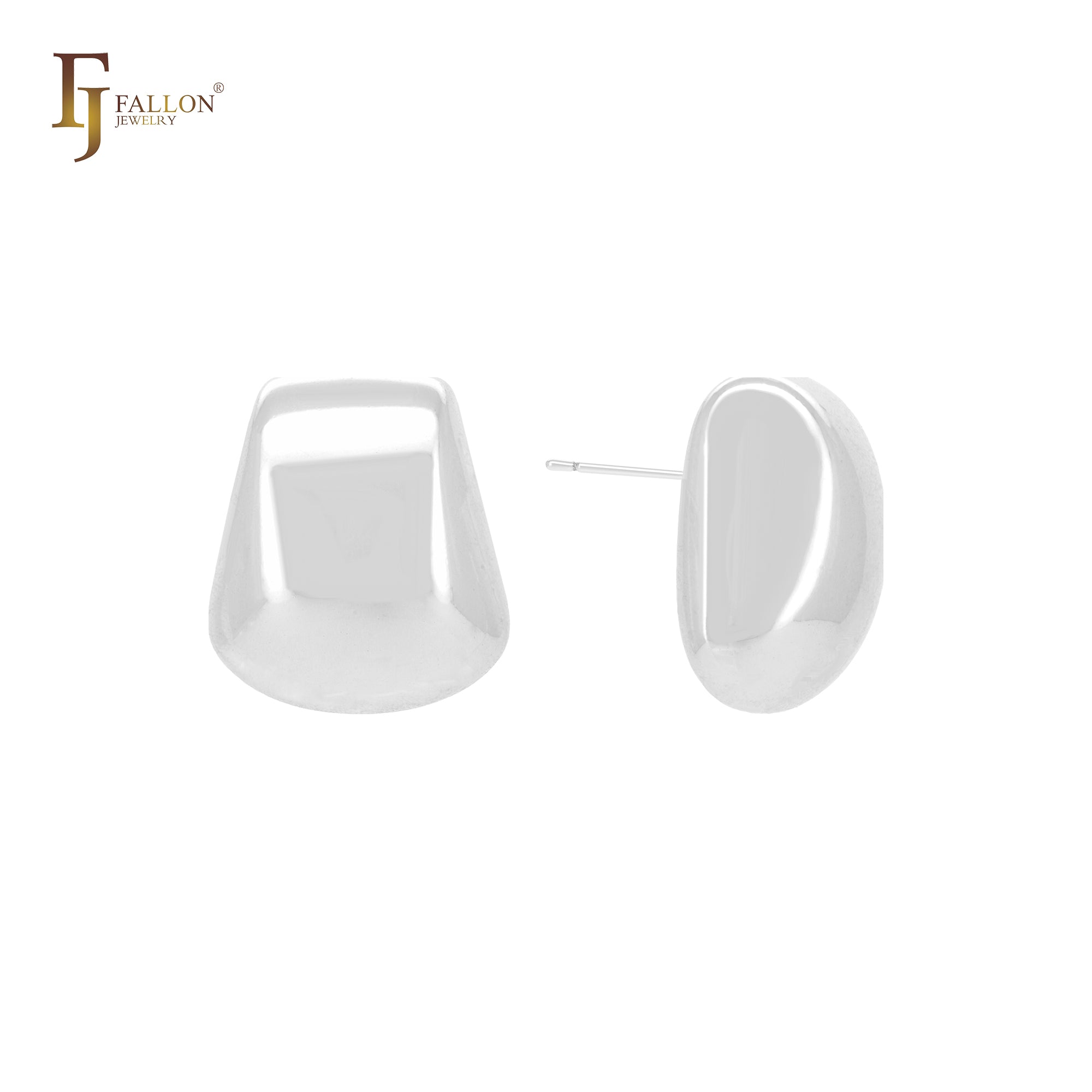 Glossy geometric bell shaped 14K Gold, Rose Gold, White Gold Stud Earrings