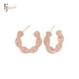 Twisted strangled glossy C hoop 14K Gold, Rose Gold, White Gold Stud Earrings