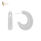 Glossy oval curved C Hoop 14K Gold, Rose Gold, White Gold Stud Earrings