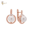 Circular Pearl with white CZs Rose Gold Clip-On Earrings