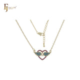 Lock of Heart and wings cluster 14K Gold Necklace