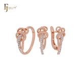 Wonderful interwining vines design with white CZs Rose Gold two tone Jewelry Set with Rings