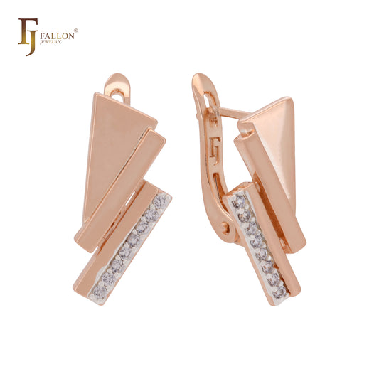 Gemetric triangular  of white CZs Rose Gold two tone Clip-On Earrings