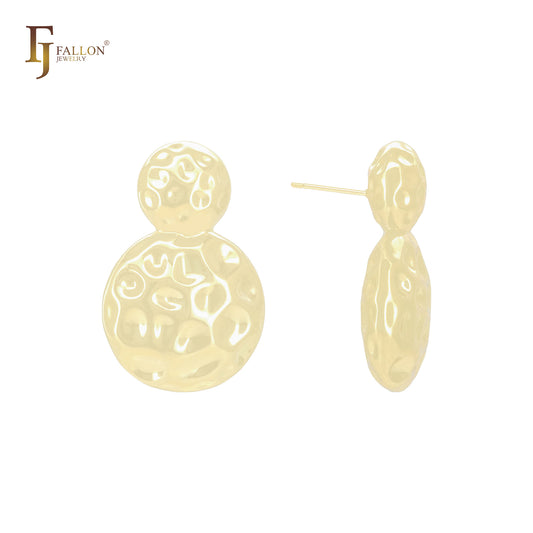 Nugget textured double rounded disc shaped 14K Gold, Rose Gold, White Gold Stud Earrings