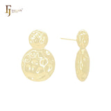 Nugget textured double rounded disc shaped 14K Gold, Rose Gold, White Gold Stud Earrings