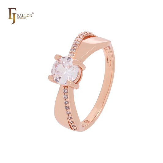 Solitaire and paved white CZs Rose Gold Fashion Rings