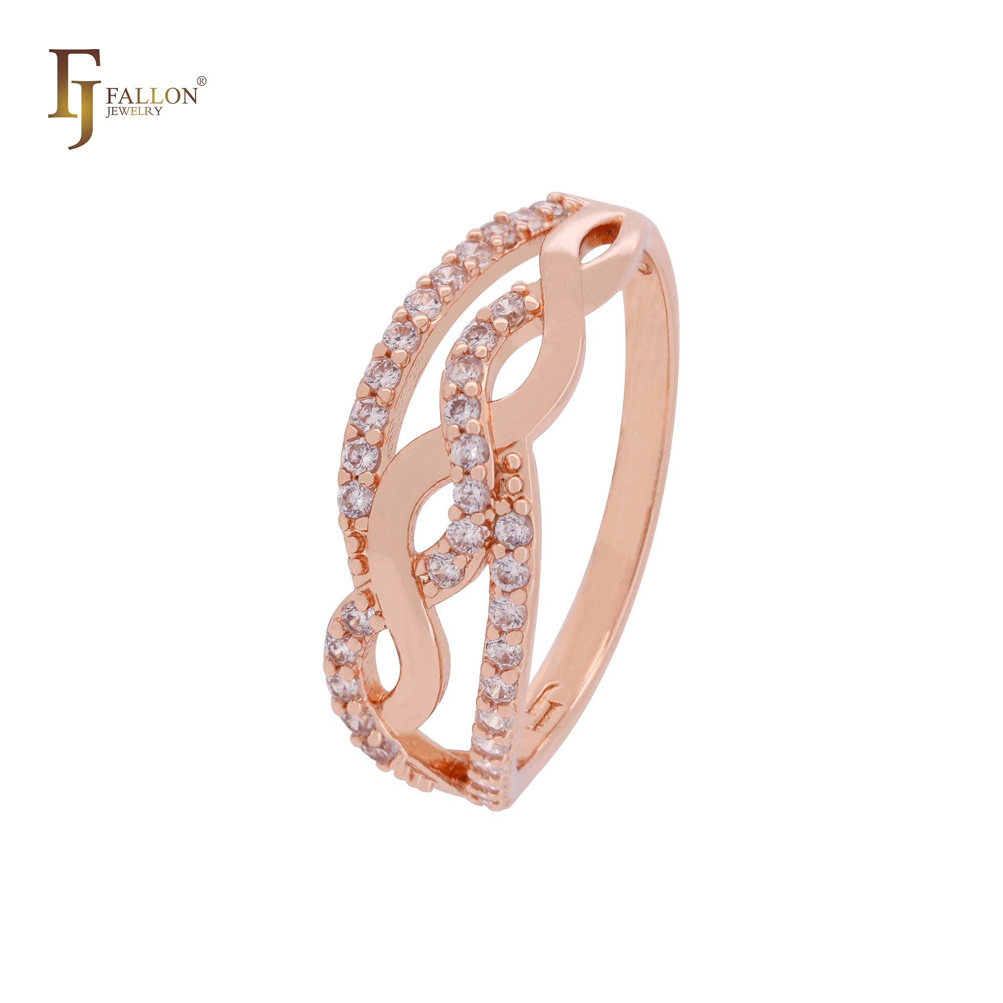 Multi twisted bands of white CZs Rose Gold Fashion Rings