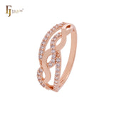 Multi twisted bands of white CZs Rose Gold Fashion Rings