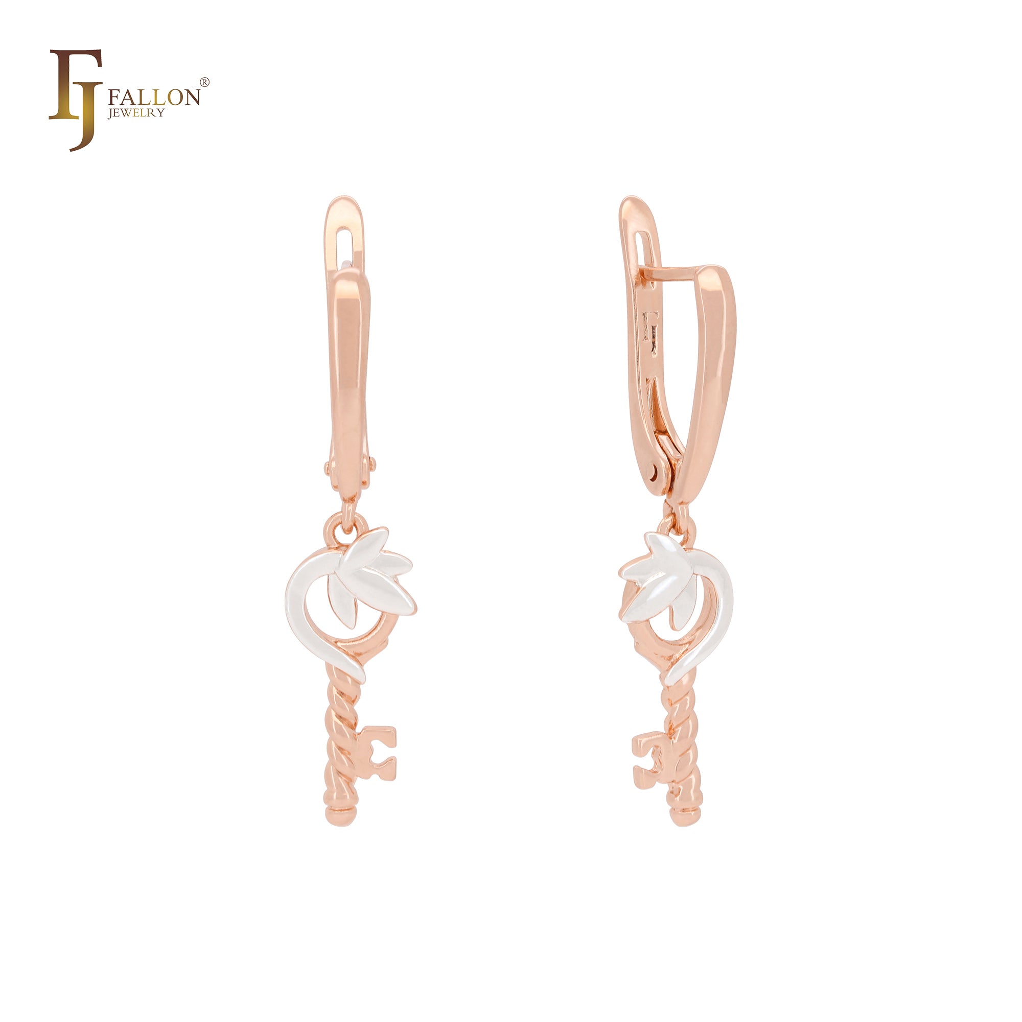 Key of spinning leaves Rose Gold two tone Clip-On Earrings