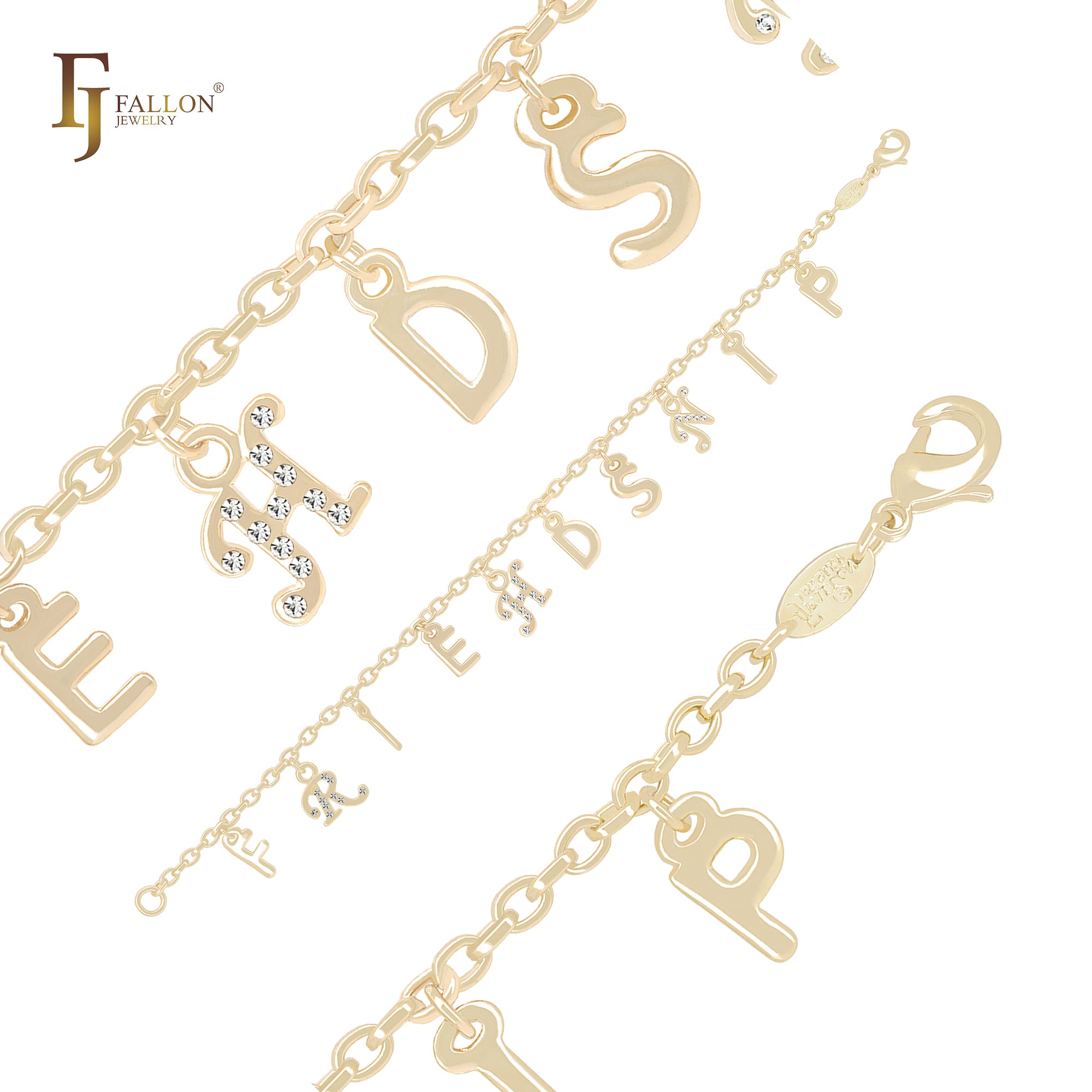 Letters of FRIENDSHIP white CZs 14K Gold Bracelets