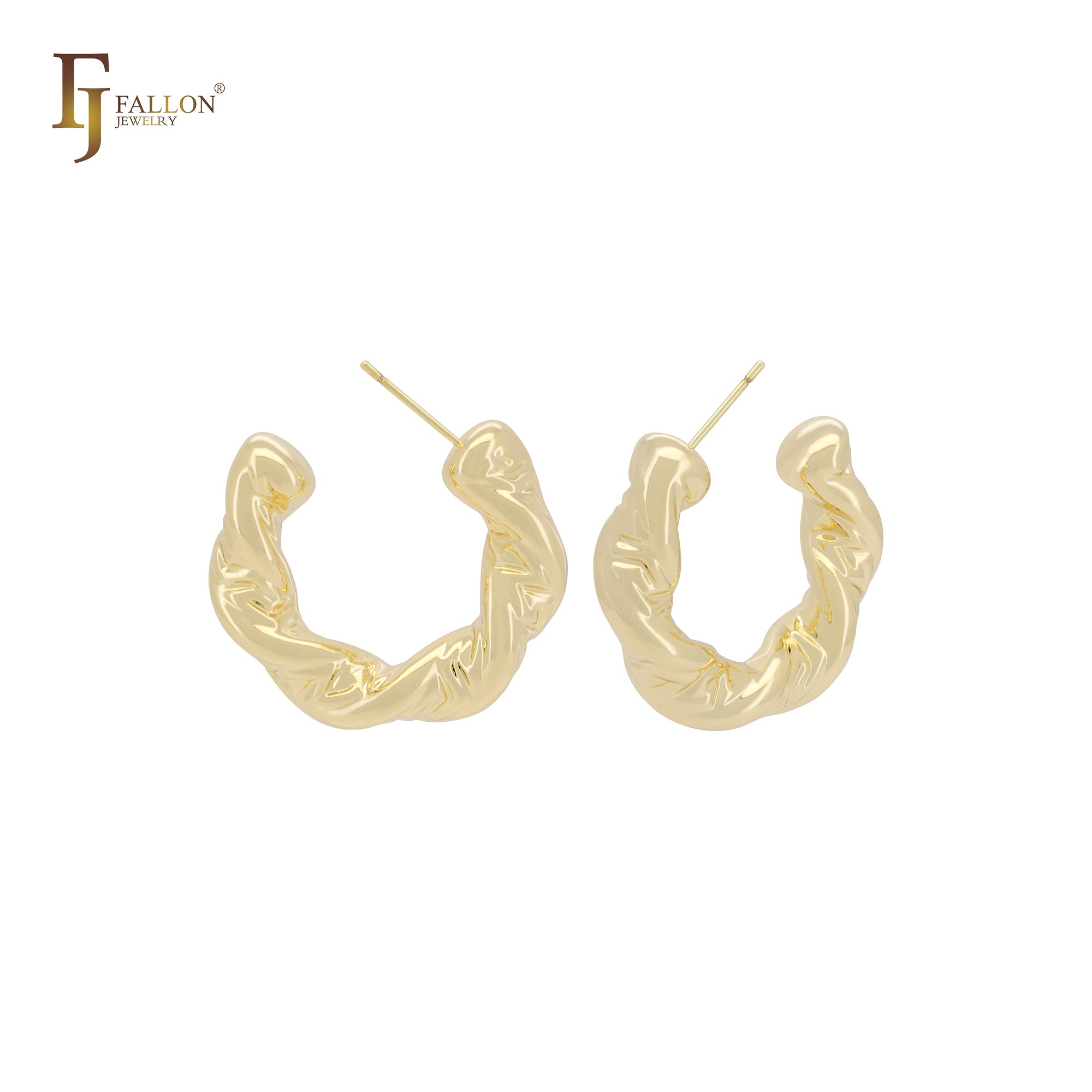 Twisted strangled rope C hoop 14K Gold, Rose Gold, White Gold Stud Earrings