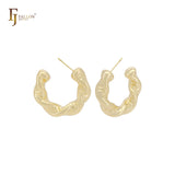 Twisted strangled rope C hoop 14K Gold, Rose Gold, White Gold Stud Earrings