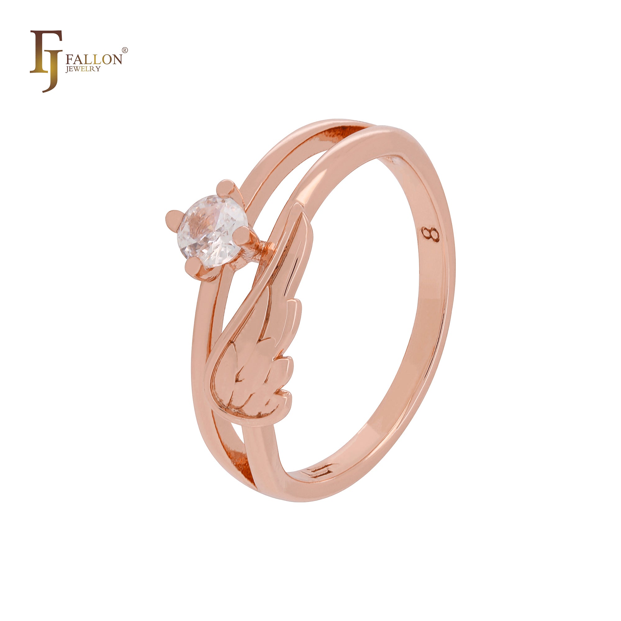 Angel's Wing with heart white CZ Rose Gold Fashion Rings