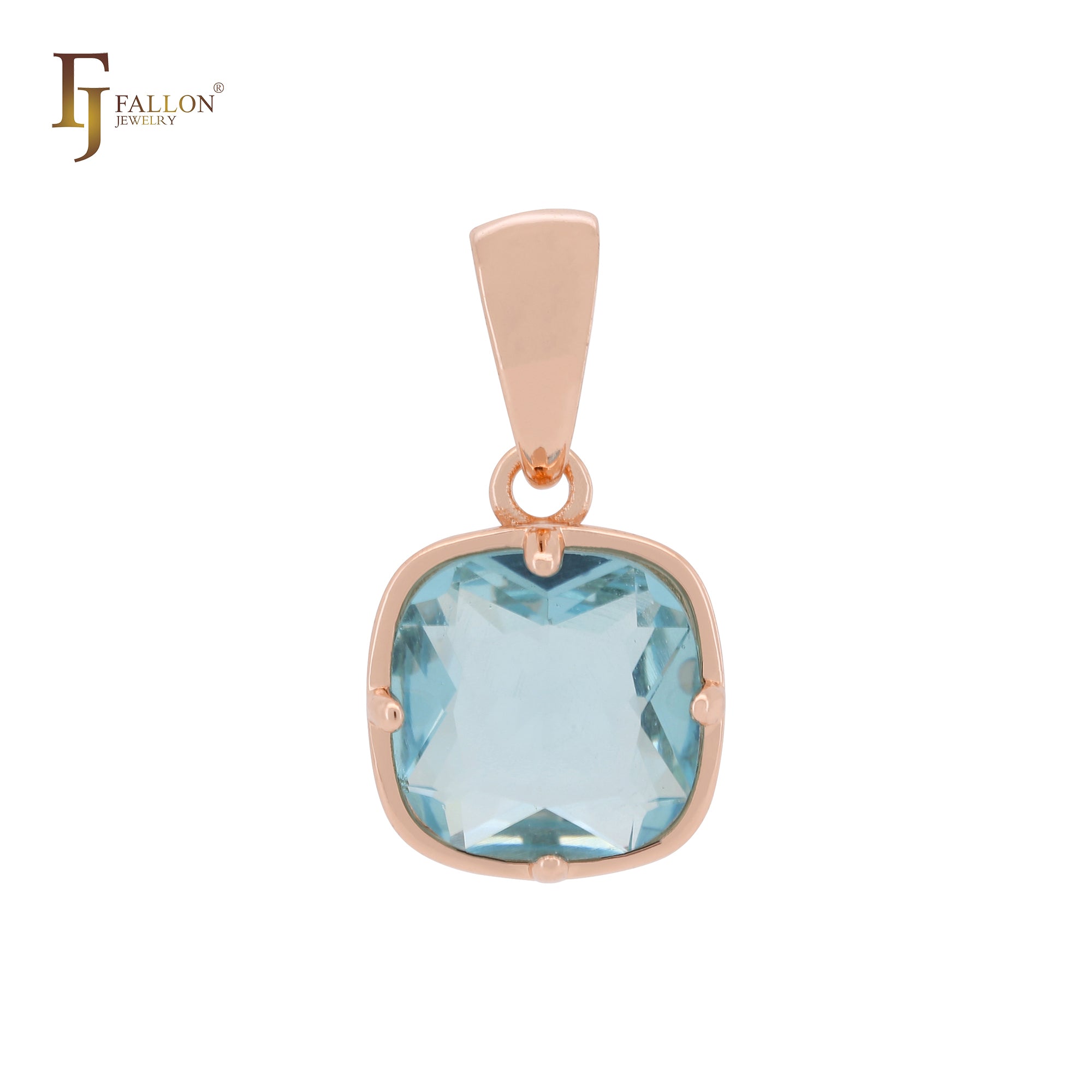 Cushion cut lake blue CZ solitaire Rose Gold Solitaire Pendant