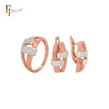 Geometric white CZs Rose Gold two tone Jewelry Set with Rings