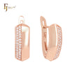 Oblong hexagon of paved white CZs Rose Gold Clip-On Earrings