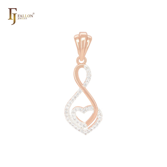 Elegant twisting heart of white CZs Rose Gold two tone Pendant