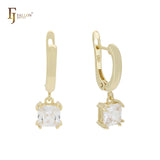 Solitaire asser cut cz drop 14K Gold, Rose Gold, White Gold Clip-On Earrings